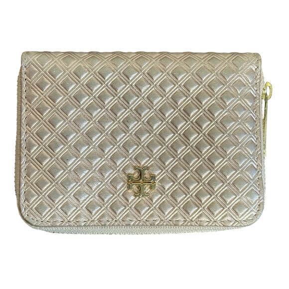 Tory Burch Rose Gold Marion Embossed Leather Coin Pouch Card Holder - Picture 1 of 9